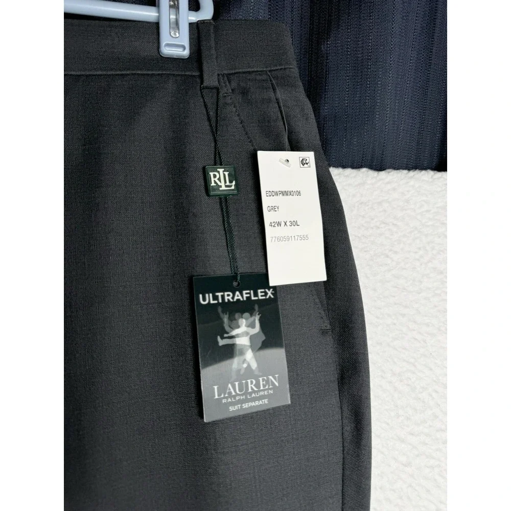 NEW $175 - Vintage RALPH LAUREN Ultraflex Wool Gray Dress Pants - Men's 42x30